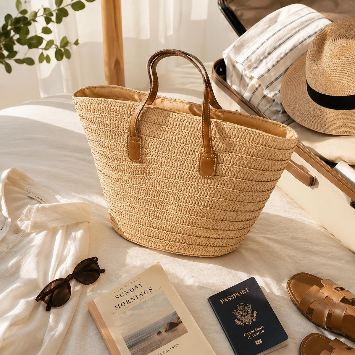 Woven Straw Shoulder Tote, Lightweight Summer Vacation Bag, SheSelects Atelier summer style