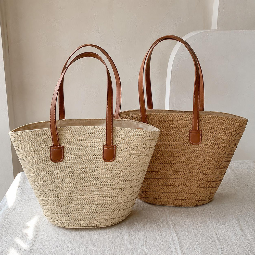 Woven Straw Shoulder Tote, Lightweight Summer Vacation Bag for Women