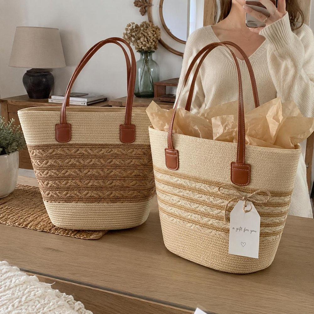 Beige Raffia Tote Bag, Large Summer Beach Shoulder Bag for Women, Resort Tote
