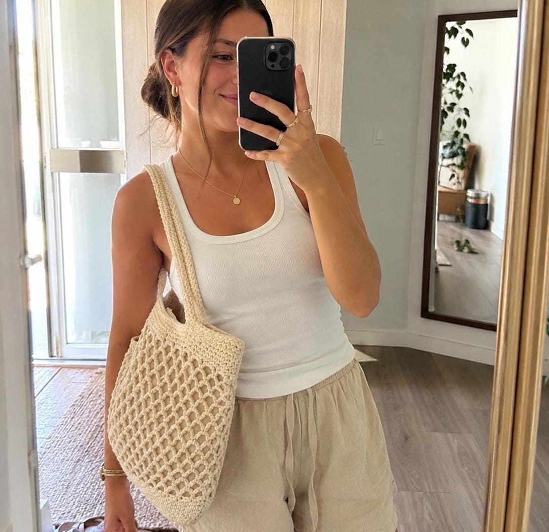 Beige Handwoven Cotton Rope Tote Bag, Soft Summer | SheSelects
