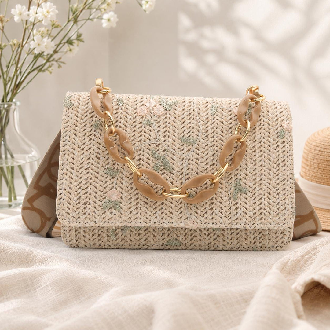 Floral Straw Shoulder Bag, Small Square Summer Handbag, SheSelects Atelier summer style