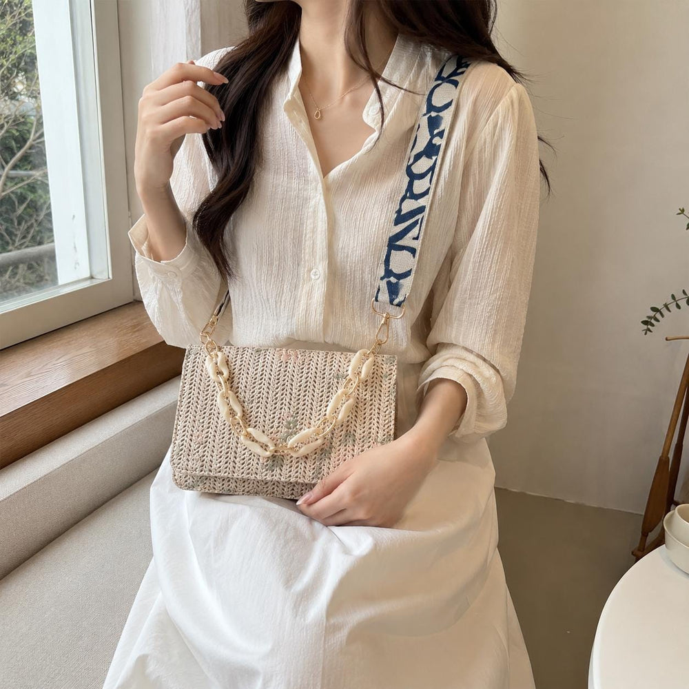 Floral Straw Shoulder Bag for Women, Small Square Summer Handbag
