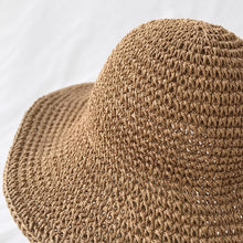 Foldable Beige Straw Sun Hat for Women, Wide Brim Beach Vacation Hat