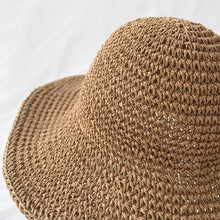 Faltbarer Sonnenhut aus Stroh für Damen, breiter Krempenhut für den Strandurlaub