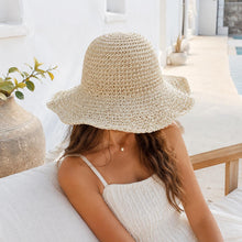 Faltbarer Sonnenhut aus Stroh für Damen, breiter Krempenhut für den Strandurlaub