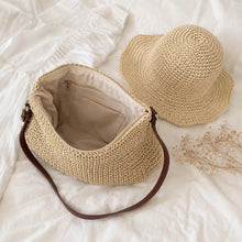 Straw Hat and Bag Set for Women, Beige Brown Summer Beach Set