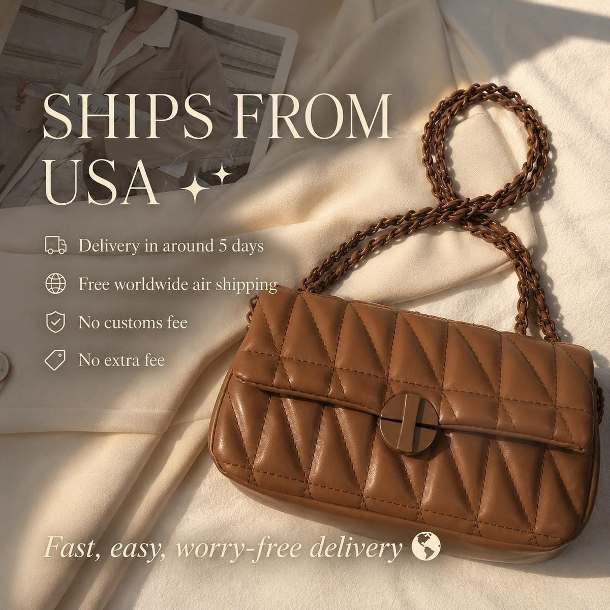 Brown Quilted Crossbody Bag, Small Vegan Leather Shoulder Purse, Resort Style, SheSelects Atelier summer style