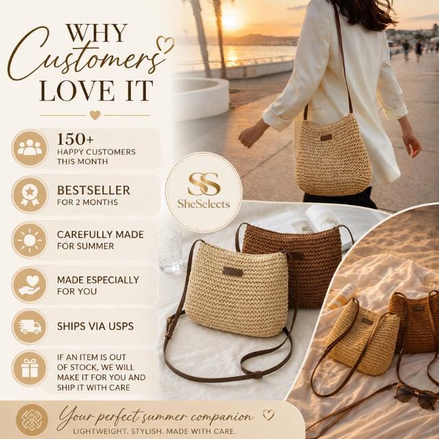 Woven Straw Tote Bag, Zipper Shoulder Purse, Minimalist Summer Vacation Bag, SheSelects Atelier summer style