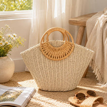 Handgemachte Stroh-Strandtasche, Sommer-Raffia-Einkaufstasche für den Urlaub