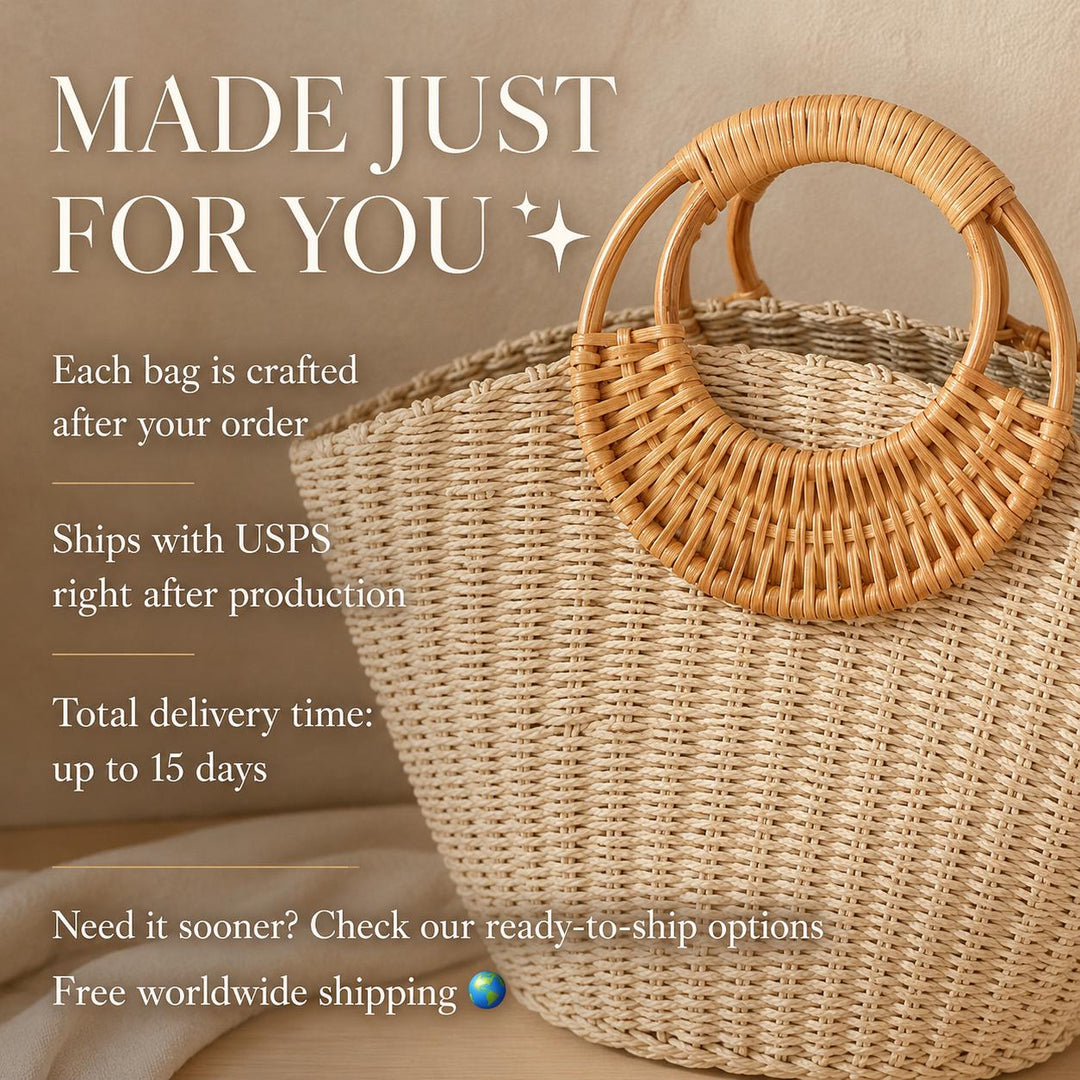 Handmade Straw Beach Bag, Summer Raffia Tote Purse for Vacation, Resort Tote, SheSelects Atelier summer style
