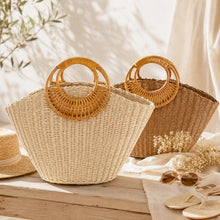 Handgemachte Stroh-Strandtasche, Sommer-Raffia-Einkaufstasche für den Urlaub