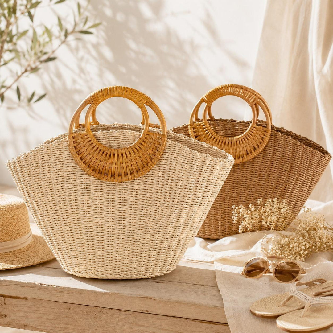 Handmade Straw Beach Bag, Summer Raffia Tote Purse for Vacation, Resort Tote, SheSelects Atelier summer style