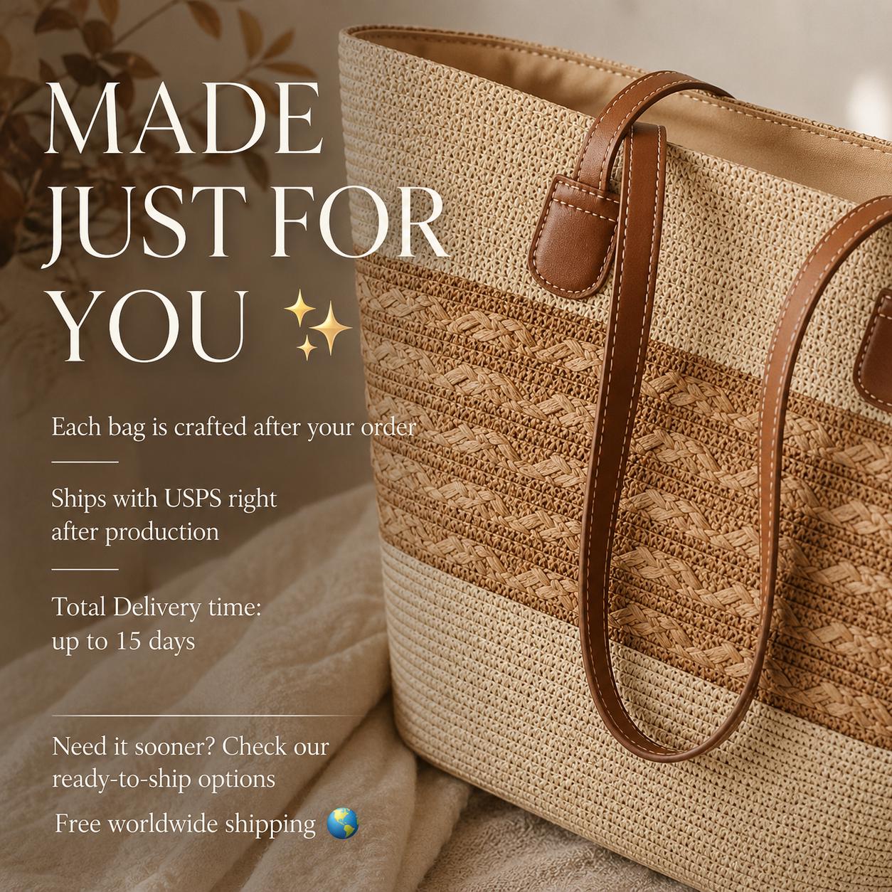 Beige Raffia Tote Bag, Large Summer Beach Shoulder Bag, Resort Tote, SheSelects Atelier summer style