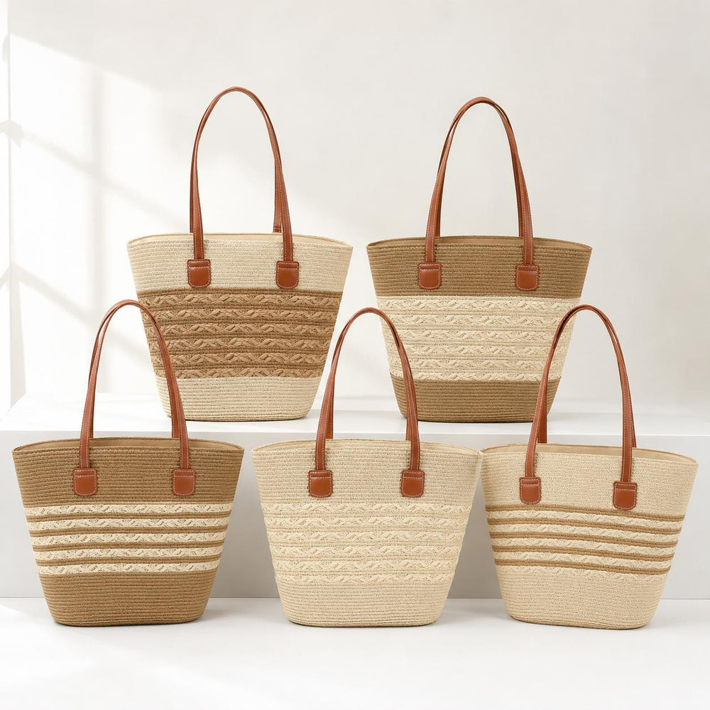 Large Beige Raffia Tote Bag for Women, Summer Beach Shoulder Bag
