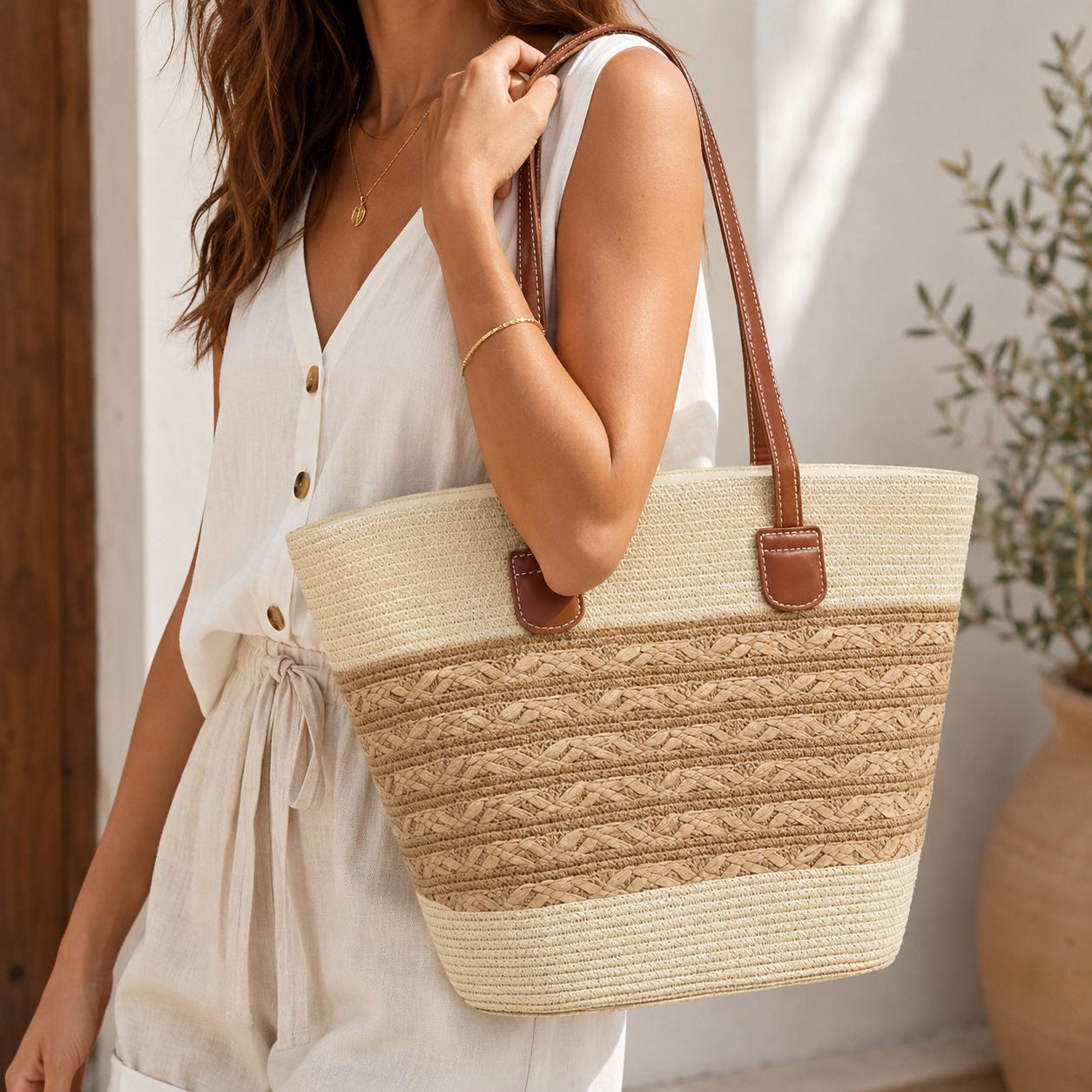 Beige Raffia Tote Bag, Large Summer Beach Shoulder Bag, Resort Tote, SheSelects Atelier summer style