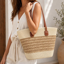 Beige Bast-Tasche, große Sommer-Strandtasche, Resort-Tasche