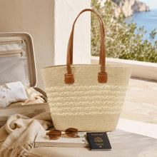 Beige Bast-Tasche, große Sommer-Strandtasche, Resort-Tasche