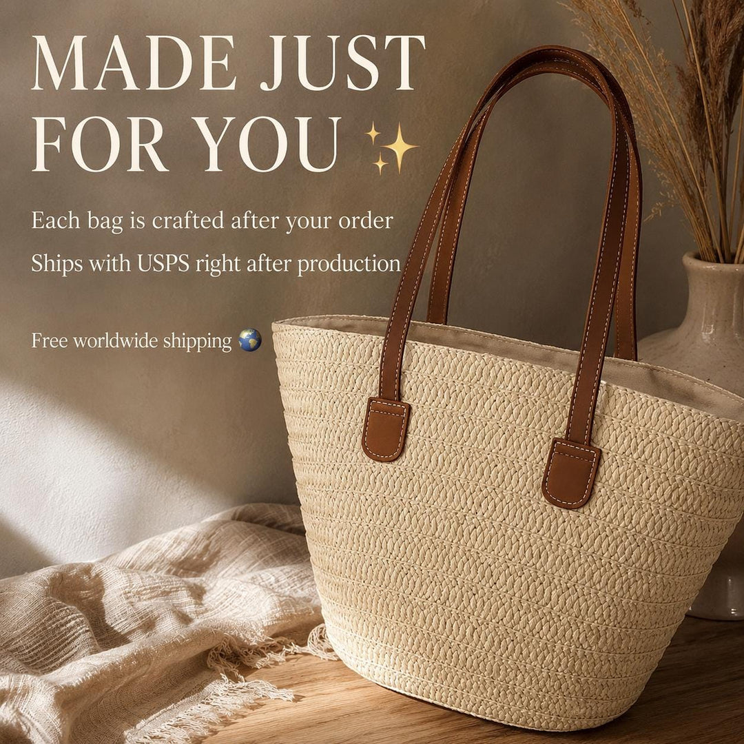 Woven Straw Shoulder Tote, Lightweight Summer Vacation Bag, SheSelects Atelier summer style