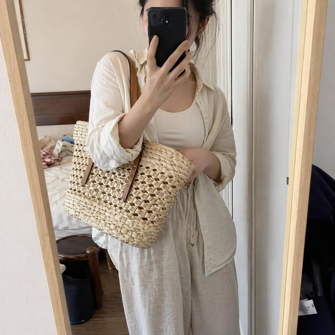 Large Woven Straw Tote Bag for Beach, Travel and Everyday Summer Style, SheSelects Atelier summer style