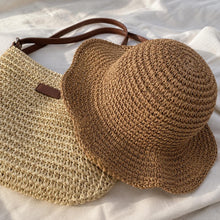 Straw Hat and Bag Set for Women, Beige Brown Summer Beach Set