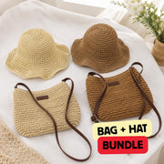 Straw Hat and Bag Set, Beige Brown Summer Beach Set, SheSelects Atelier summer style
