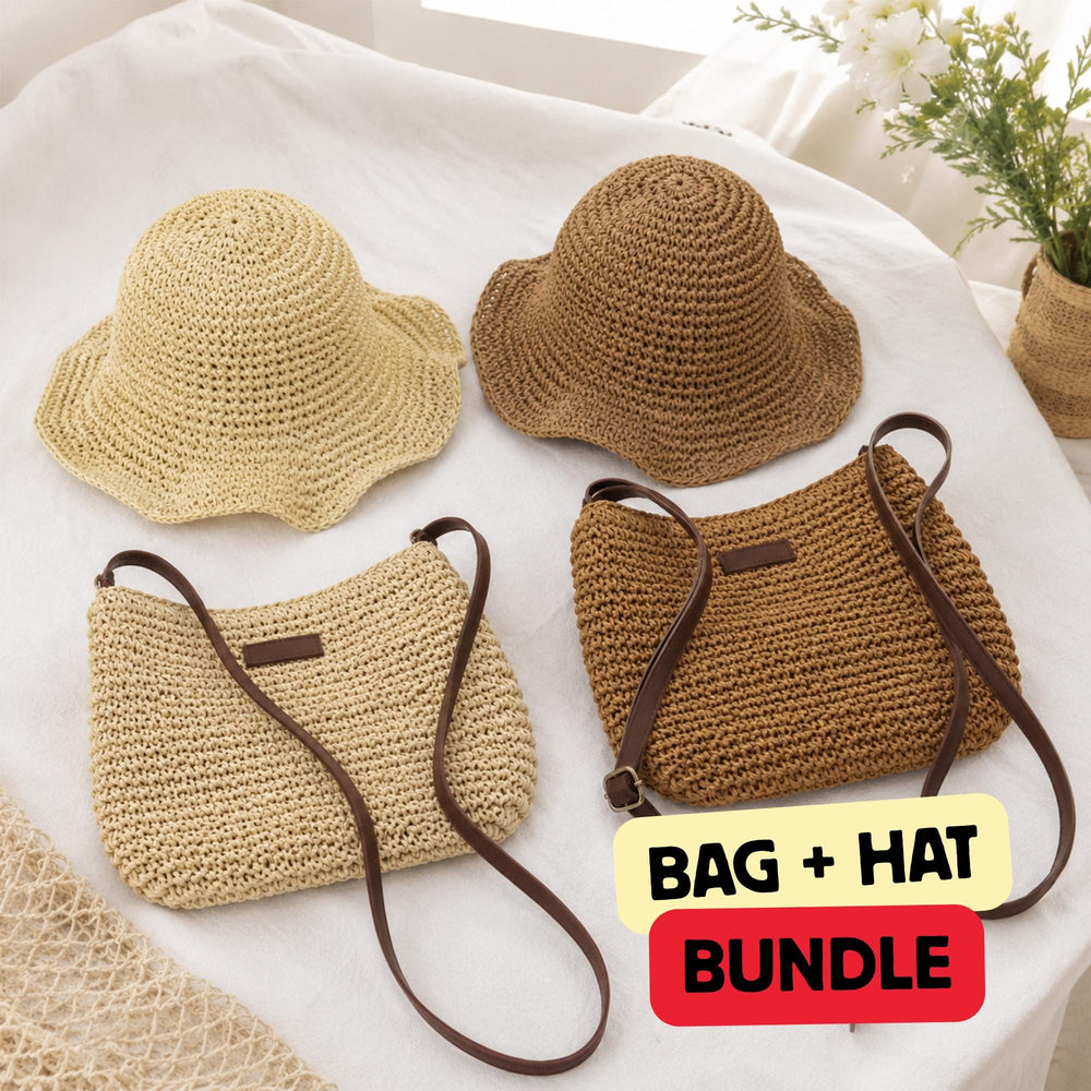Straw Hat and Bag Set for Women, Beach Vacation and Bridesmaid Gift Set