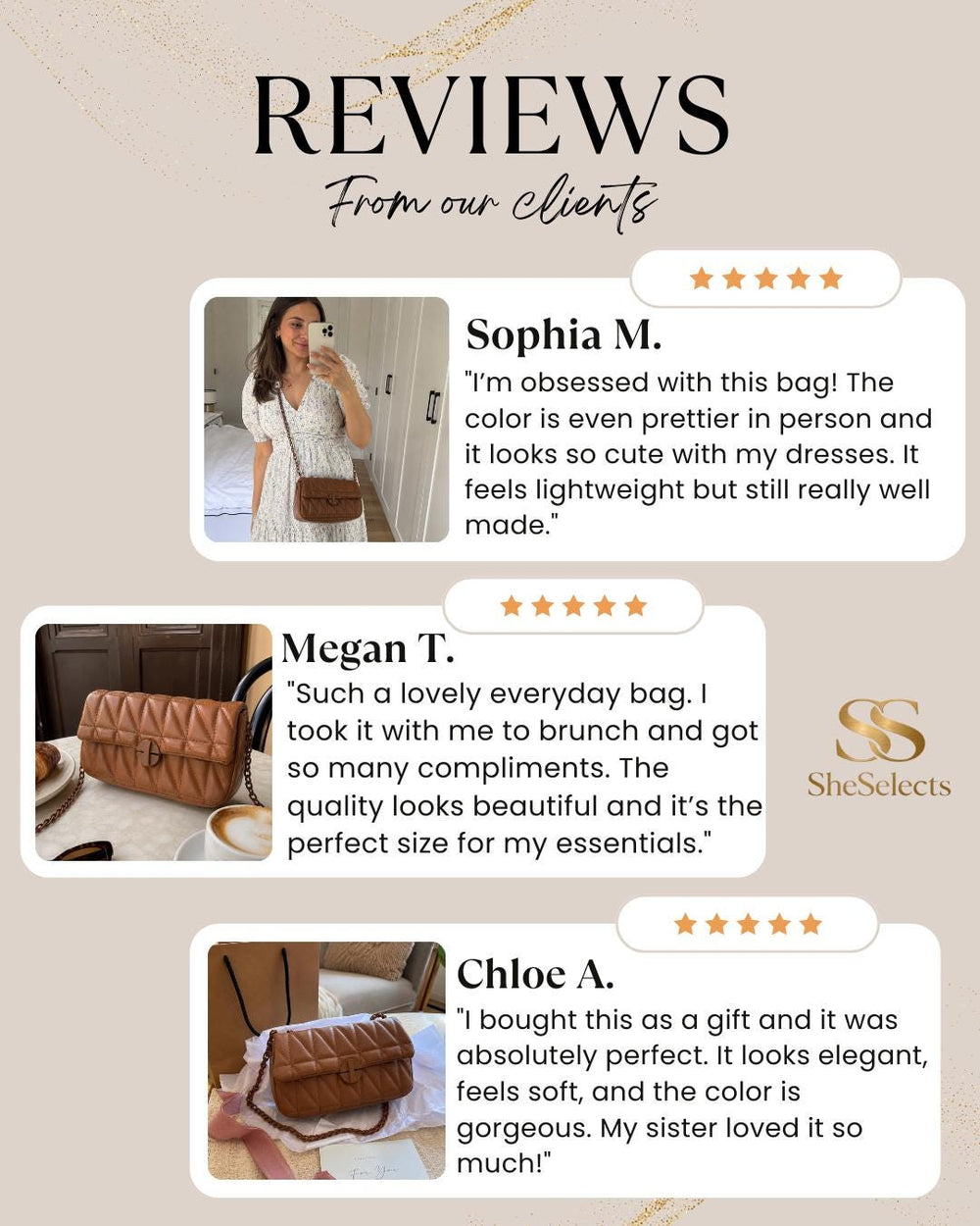 Brown Quilted Crossbody Bag for Women, Small Vegan Leather Shoulder Purse, Resort Style