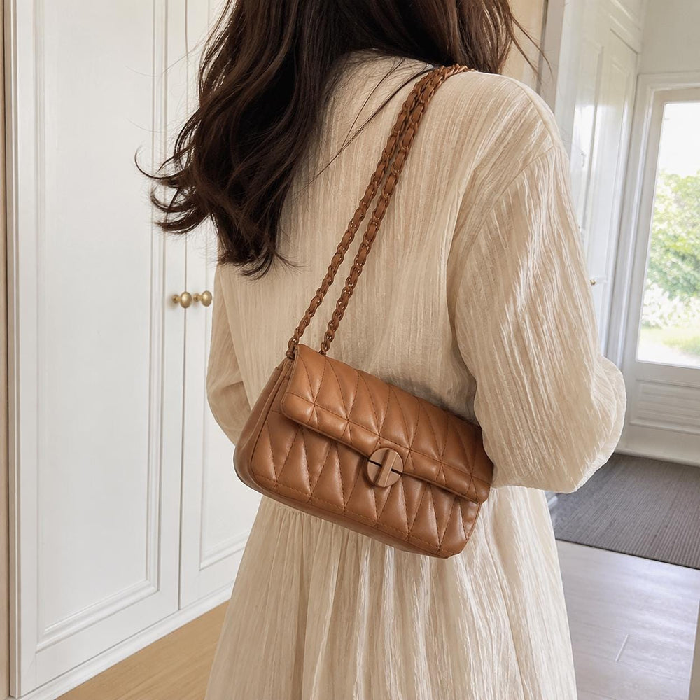 Karamellbraune Umhängetasche, gesteppte PU-Leder Crossbody-Tasche für den Alltag