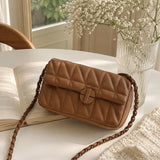 Brown Quilted Crossbody Bag, Small Vegan Leather Shoulder Purse, Resort Style, SheSelects Atelier summer style