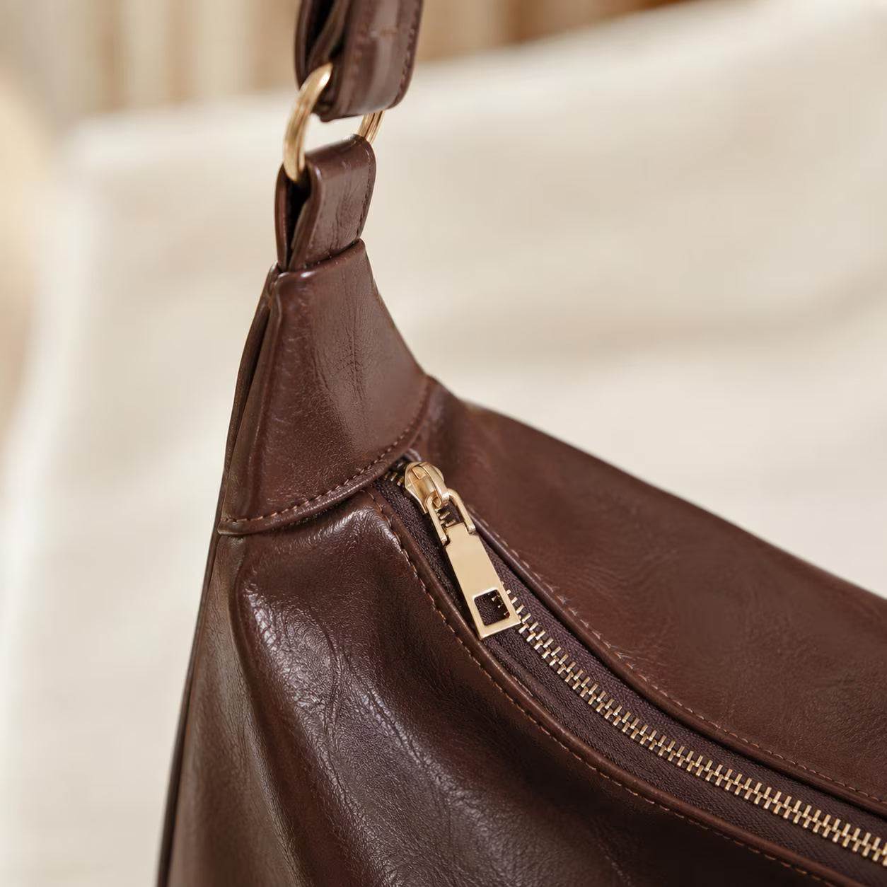 Black Soft Vegan Leather Hobo Bag, Slouchy Adjustable Shoulder Purse, Fits 13-Inch Laptop