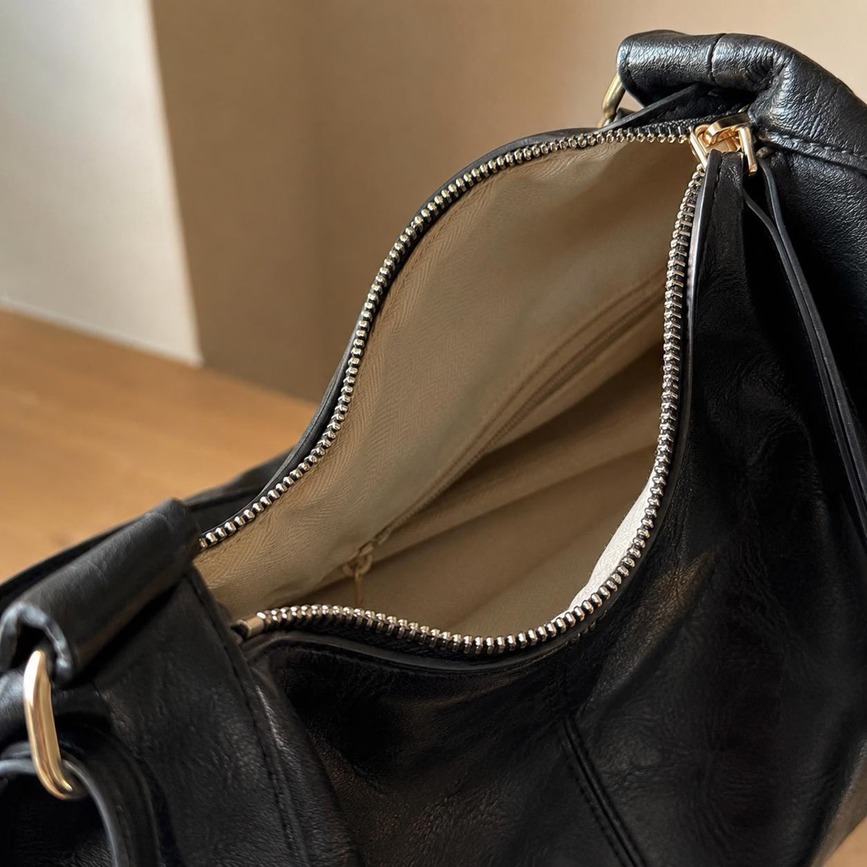 Black Soft Vegan Leather Hobo Bag, Slouchy Adjustable Shoulder Purse, Fits 13-Inch Laptop