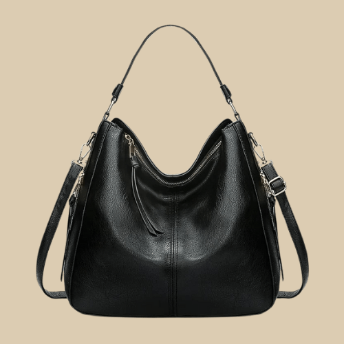 Vegan Leather Handbag for Women, Everyday City Purse in Black, styled as a SheSelects summer accessory