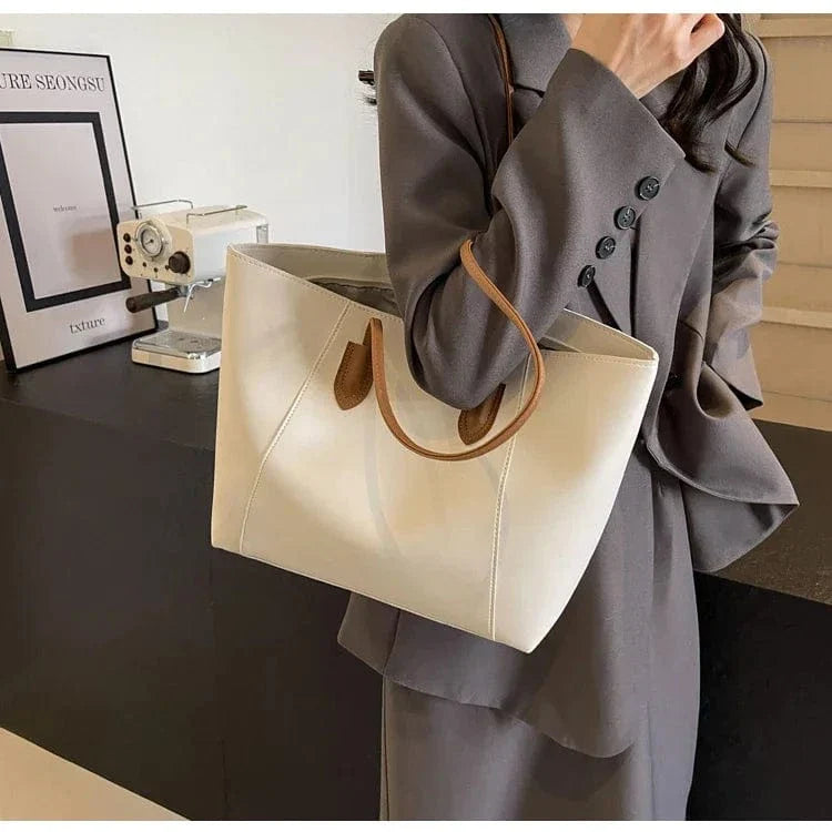 Vegan Leather Tote Bag for Women, Soft Everyday Shoulder Purse in Coffee, styled as a SheSelects summer accessory