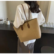 Vegan Leather Tote Bag for Women, Soft Everyday Shoulder Purse in Coffee, styled as a SheSelects summer accessory