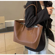 Vegan Leather Tote Bag for Women, Soft Everyday Shoulder Purse in Coffee, styled as a SheSelects summer accessory