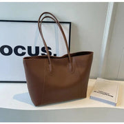 Vegan Leather Tote Bag for Women, Soft Everyday Shoulder Purse in Coffee, styled as a SheSelects summer accessory