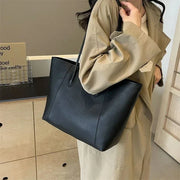 Vegan Leather Tote Bag for Women, Soft Everyday Shoulder Purse in Coffee, styled as a SheSelects summer accessory