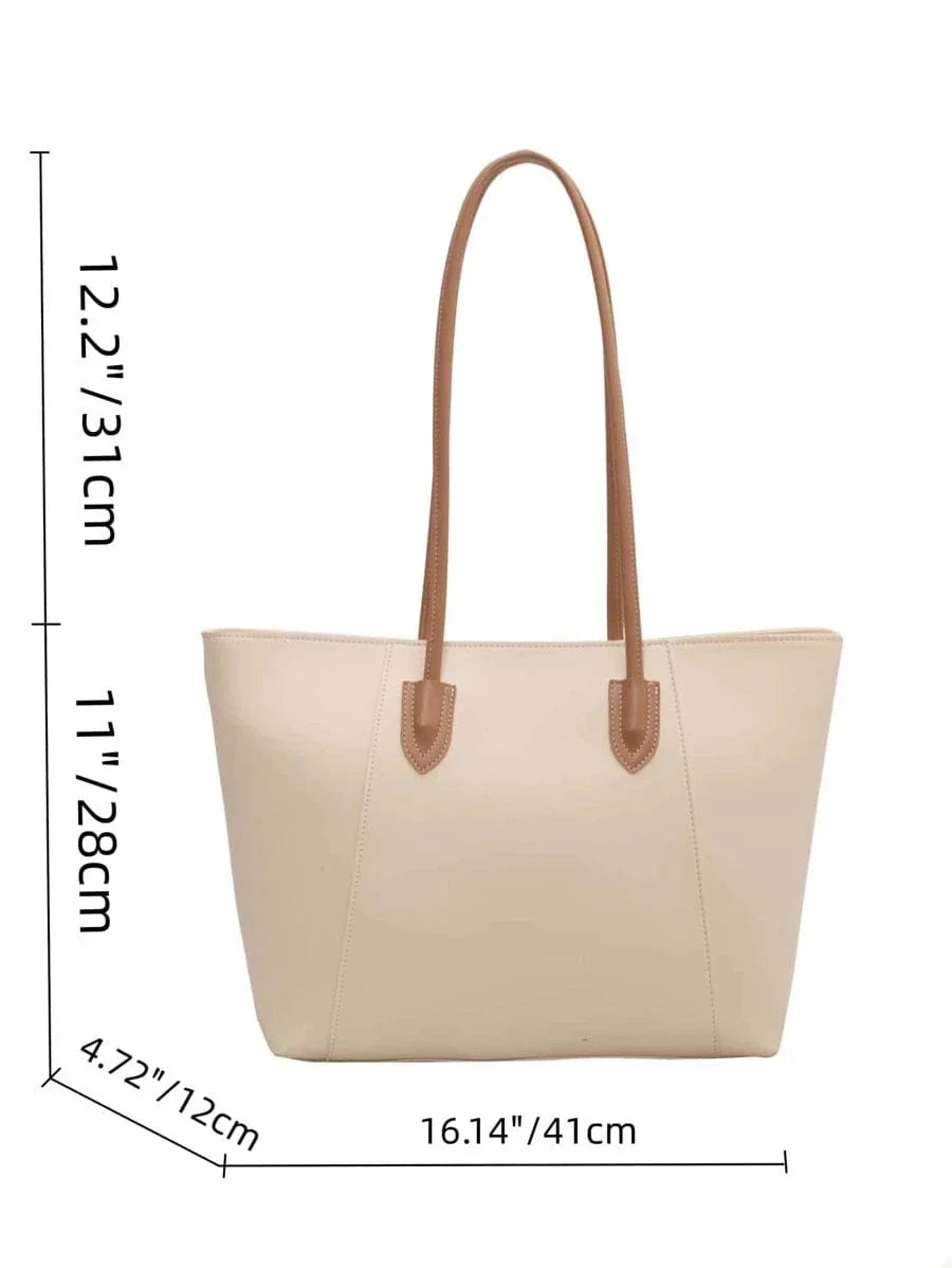 Vegan Leather Tote Bag for Women, Soft Everyday Shoulder Purse in Coffee, styled as a SheSelects summer accessory