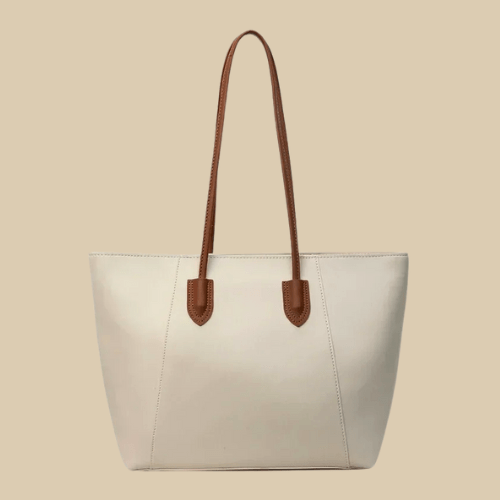 Vegan Leather Tote Bag for Women, Soft Everyday Shoulder Purse in Coffee, styled as a SheSelects summer accessory