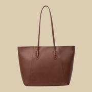 Vegan Leather Tote Bag for Women, Soft Everyday Shoulder Purse in Coffee, styled as a SheSelects summer accessory