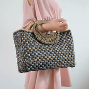 Straw Summer Bag for Women, Natural Summer Vacation Purse in Black, styled as a SheSelects summer accessory