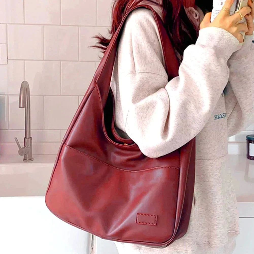 Large Vegan Leather Handbag for Women, Everyday City Purse in Coffee, styled as a SheSelects summer accessory