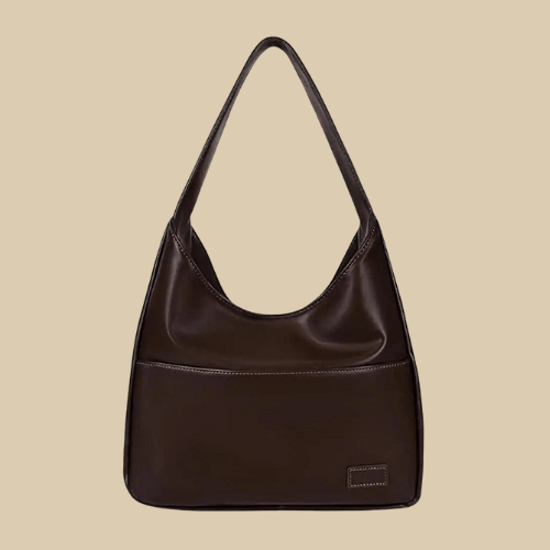 Large Vegan Leather Handbag for Women, Everyday City Purse in Coffee, styled as a SheSelects summer accessory