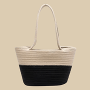 Large Straw Summer Bag for Women, Natural Summer Vacation Purse in Black, styled as a SheSelects summer accessory
