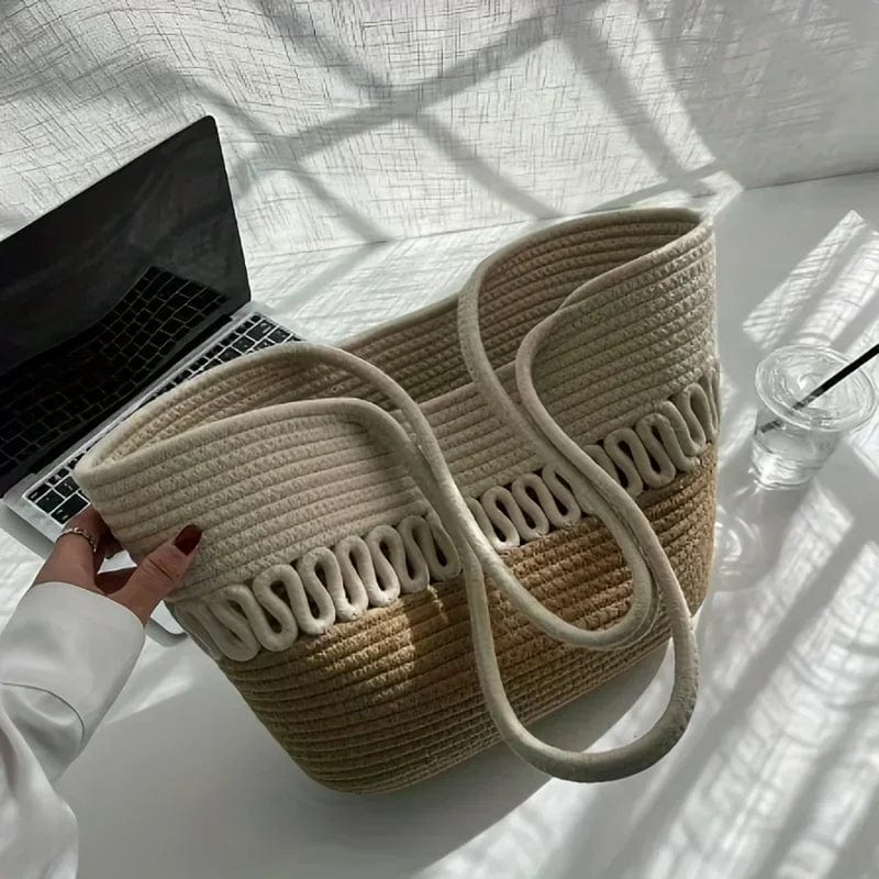 Large Straw Summer Bag for Women, Natural Summer Vacation Purse in Black, styled as a SheSelects summer accessory