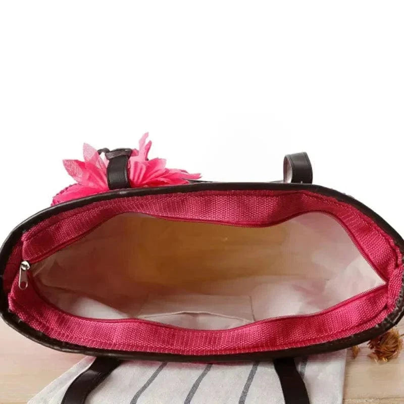 Large Straw Beach Bag for Women, Lightweight Summer Vacation Purse in Orange, styled as a SheSelects summer accessory