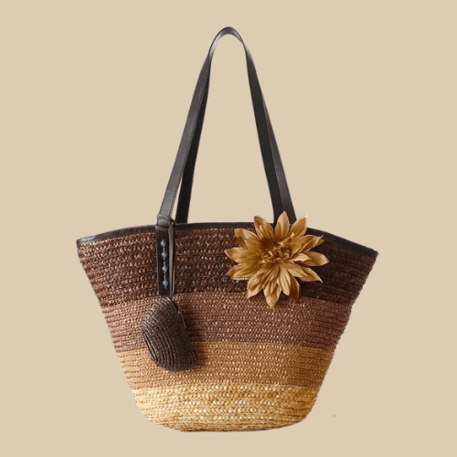 Large Straw Beach Bag for Women, Lightweight Summer Vacation Purse in Orange, styled as a SheSelects summer accessory