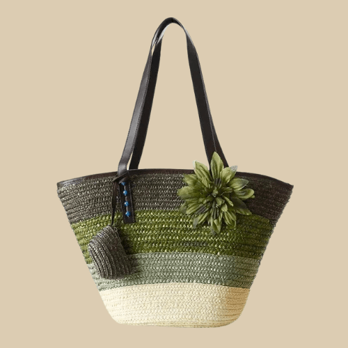 Large Straw Beach Bag for Women, Lightweight Summer Vacation Purse in Orange, styled as a SheSelects summer accessory