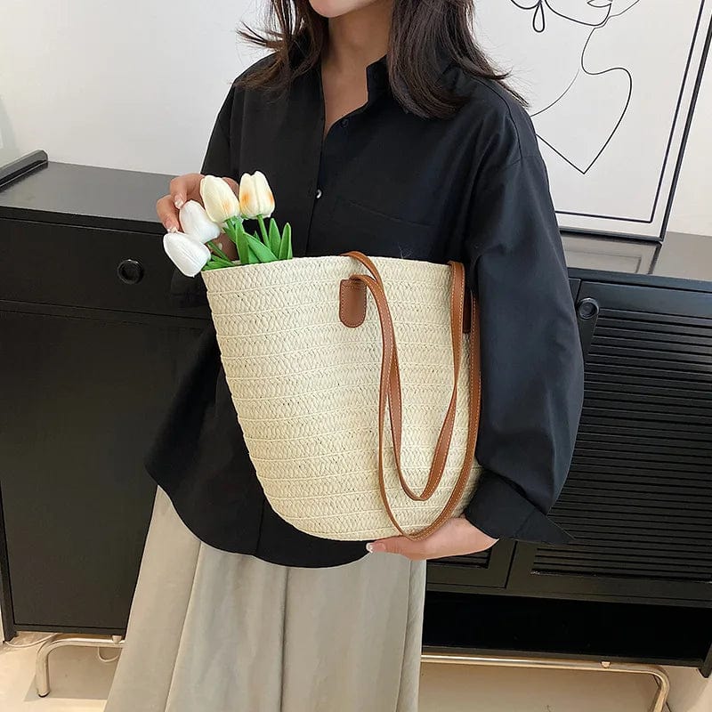 Large Straw Tote Bag for Women, Woven Summer Beach and Vacation Purse