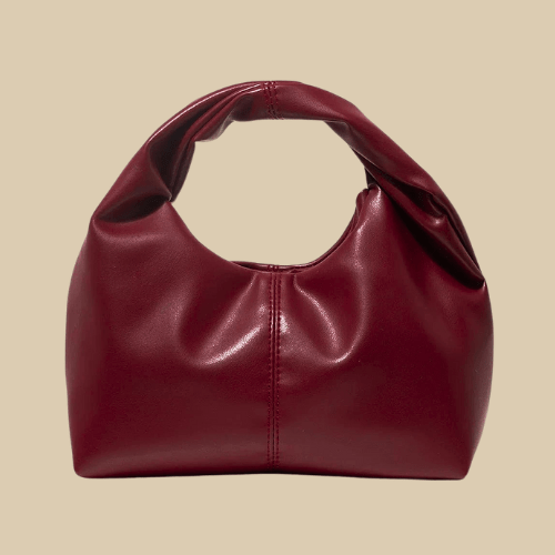 Vegan Leather Hobo Bag for Women, Slouchy Everyday Shoulder Purse in Burgundy, styled as a SheSelects summer accessory